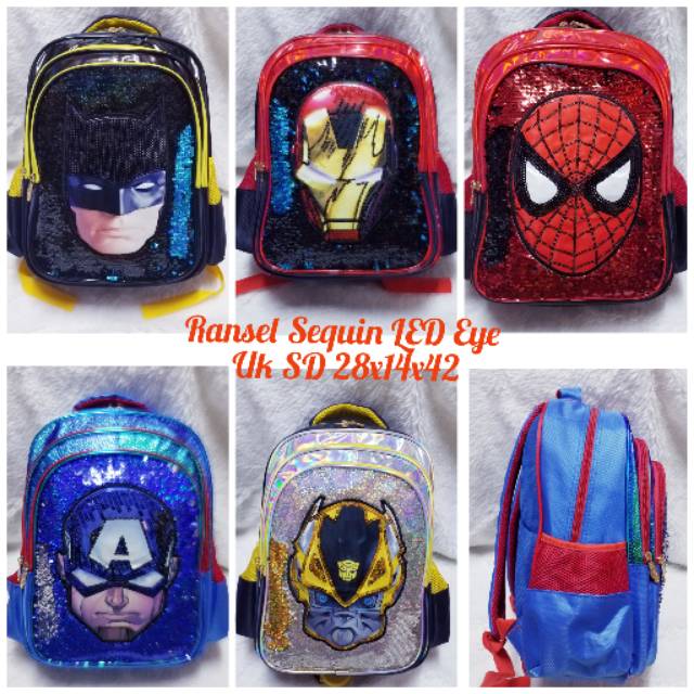 CUCI GUDANG....Tas Ransel import Sequin LED Eye karakter anak laki laki/anak cowo uk SD
