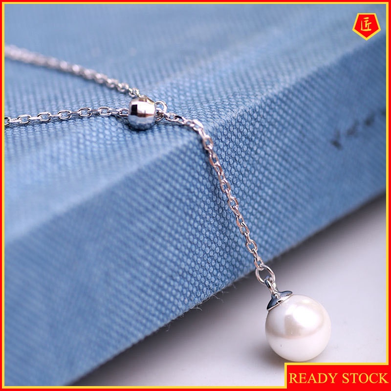 [Ready Stock]Fashion Simple Silver Plated Sweet Pearl Pendant Necklace