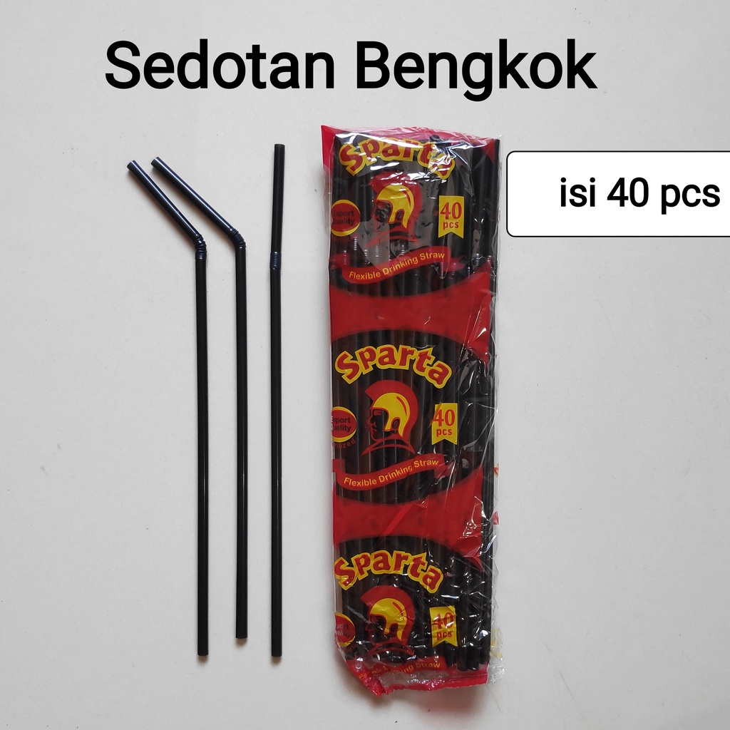 Sedotan Bengkok Hitam Sparta isi 40pcs, Sedotan Minuman