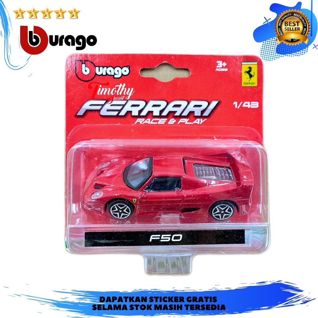 Burago Ferrari Race N Play F50  Merah Timothy Diecast