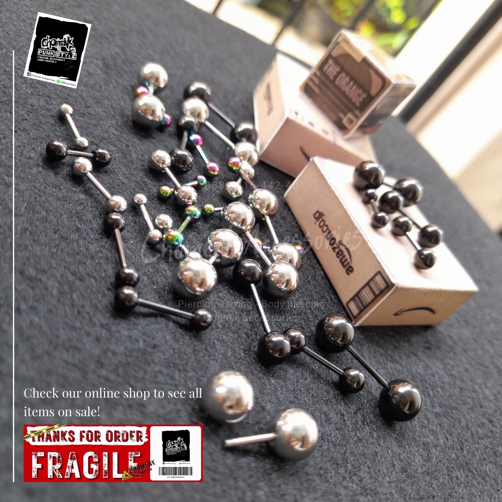 anting tindik barbel telnga-lidah Silver titanium pendek piercing earring anting tindik barbel telinga-lidah Silver titanium pendek-2