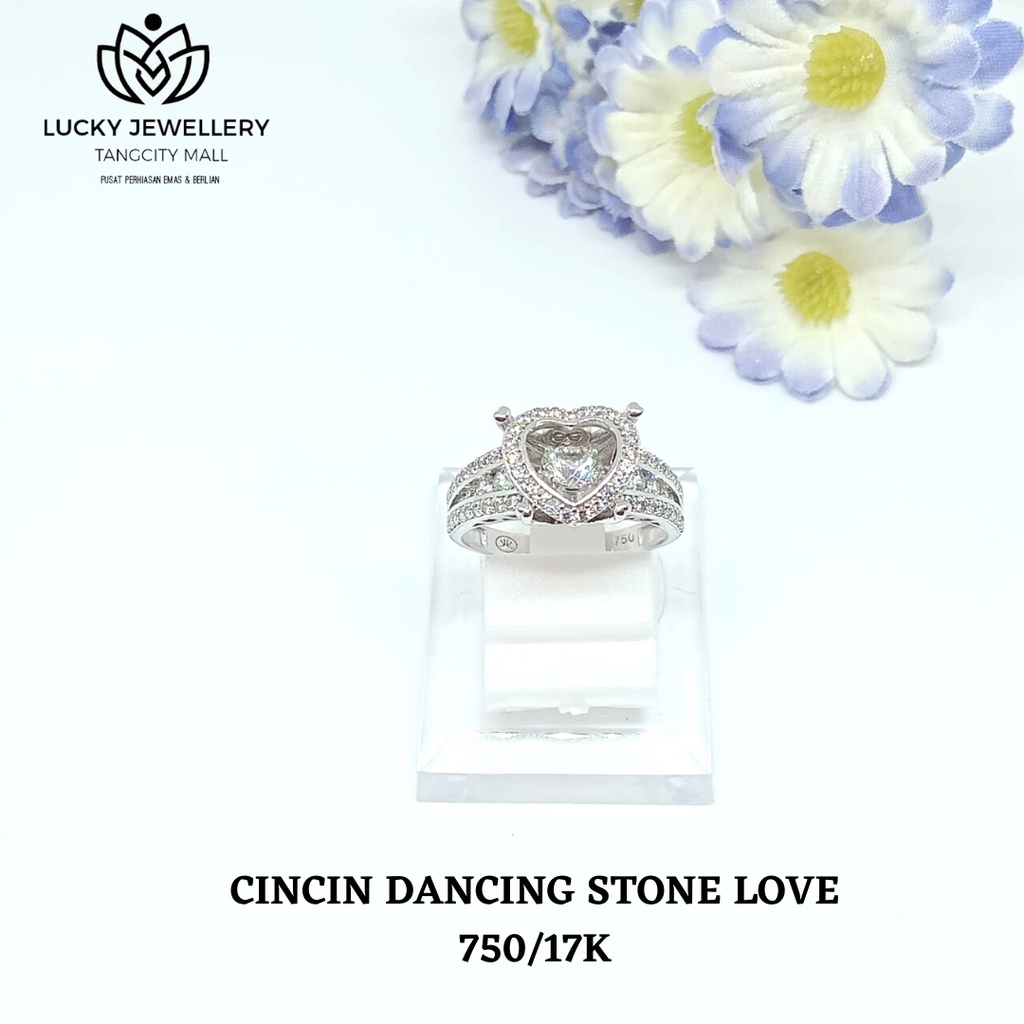CINCIN LOVE DANCING STONE EMAS PUTIH KADAR 750/17K 3.76 GR SIZE 12
