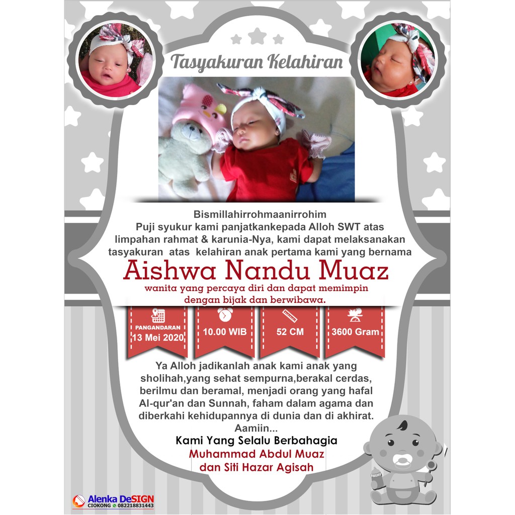 

Kartu Aqiqah/Kartu Kelahiran/Baby shower art paper 230 gsm full warna