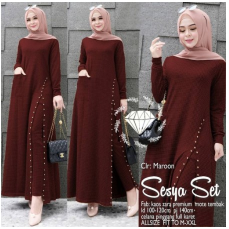 Baju Setelan Syari Wanita Muslim Terbaru Set Tunik cantik kekinian