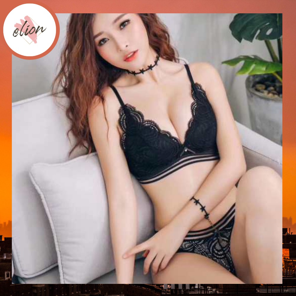 ELION - Bra Set (MAX CUP B) + CD Bra Tanpa Kawat Pakaian Dalam Wanita Satu Set Bra dan CD VG18
