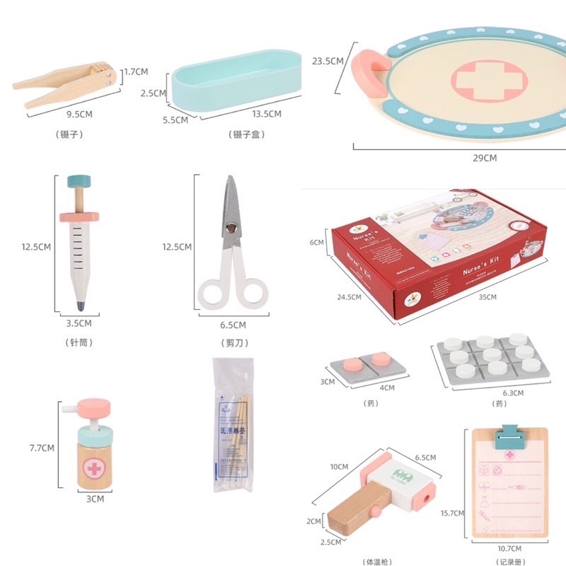 wooden nurse kits pretend plays mainan peran suster anak