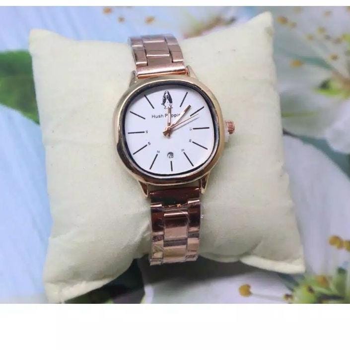 Jam Tangan Wanita Cewek Hush Puppies Rantai Oval Tanggal Aktif