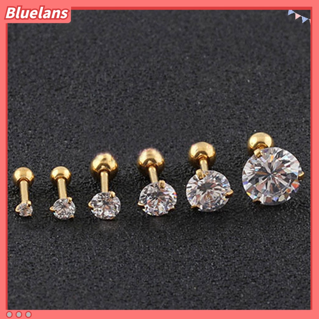 Anting Stud Cubic Zirconia 3 Cabang Bahan Stainless Steel Anti Alergi Untuk Harian