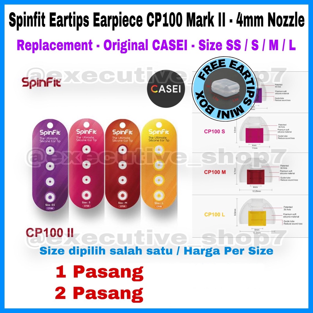 Spinfit Eartips Earpiece CP100  Mark II (S / M / L  / SS)