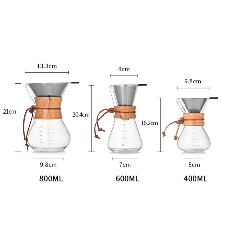 (BOW) Teko Kaca Kopi Bening Classic Dengan Wooden Handle Coffee Pot Serbaguna