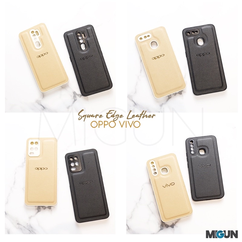 Leather Square Edge for OPPO REALME VIVO A12 A5S A11K A7 A53 A54 A15 A16 A1K C2 C12 C15 C20 C11 Y15 Y17 Y12 Y20 Y12i A74 A95 Y30 Y50 Y91 Y93 Y95 Y91C Y30 Y50