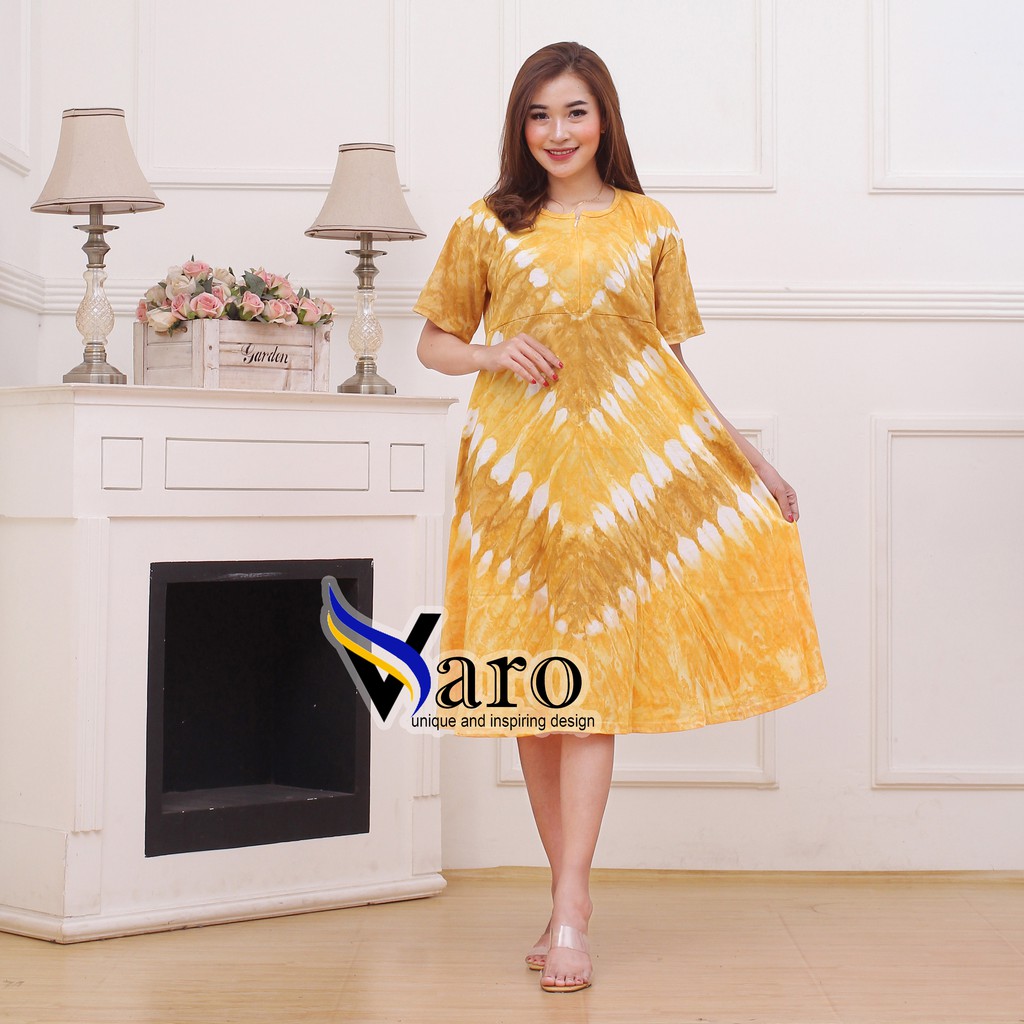 [GROSIR] Daster Kaos Payung Busui Tiedye XXL Jumbo Klok A Busui Resleting-Zip V Kuning