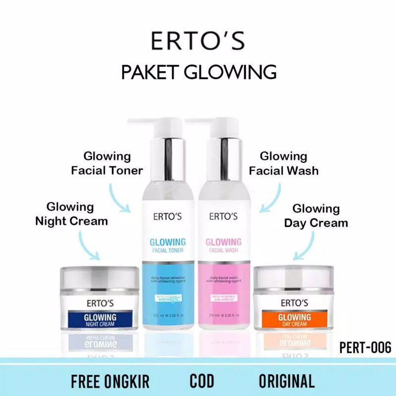 ERTOS ORIGINAL PAKET GLOWING SERIES 4 IN 1 (FACIAL WASH, TONER, DAY CREAM, NIGHT CREAM)