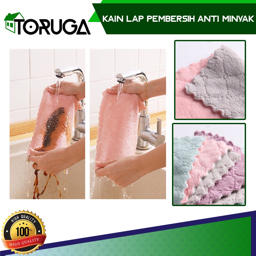 Handuk Lap Pengering Piring Anti Minyak Coral Fleece Dish Towel Kain Bersih Efektif Tanpa Noda