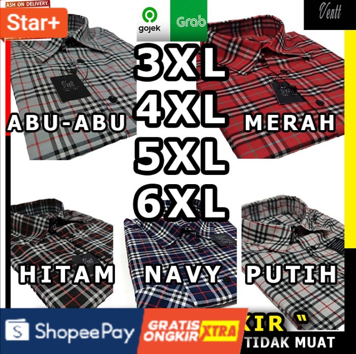 Merah 3XL kemeja kotak kotak pria jumbo big size 3xl 4xl 5xl 6xl pendek ventt  Siap Murah