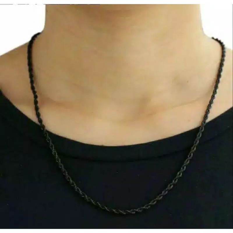 Kalung Tambang Hitam Titanium Import Kalung Pria dan Wanita