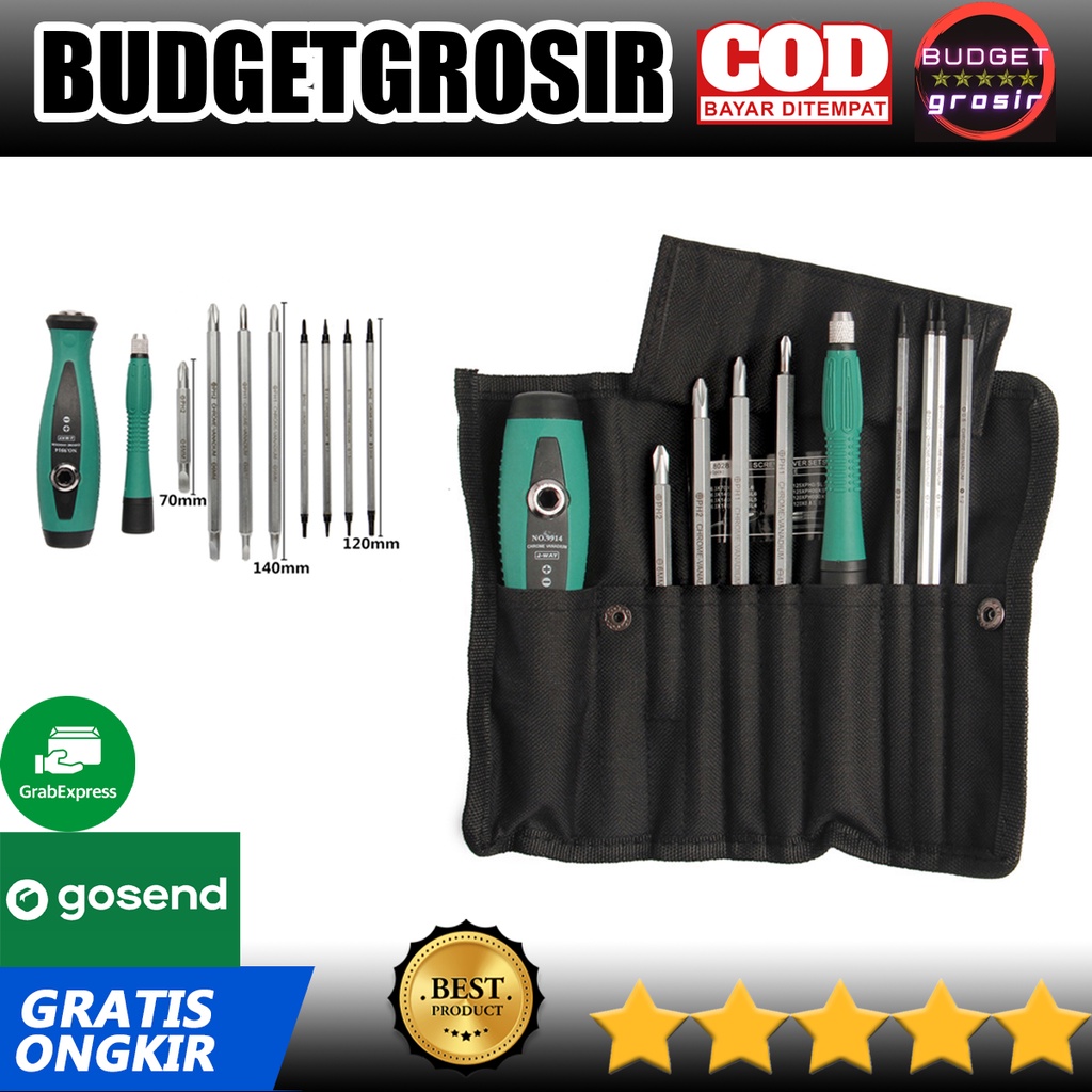 Obeng Set Reparasi 10 in 1 - 8028 - Green--PENGGONG