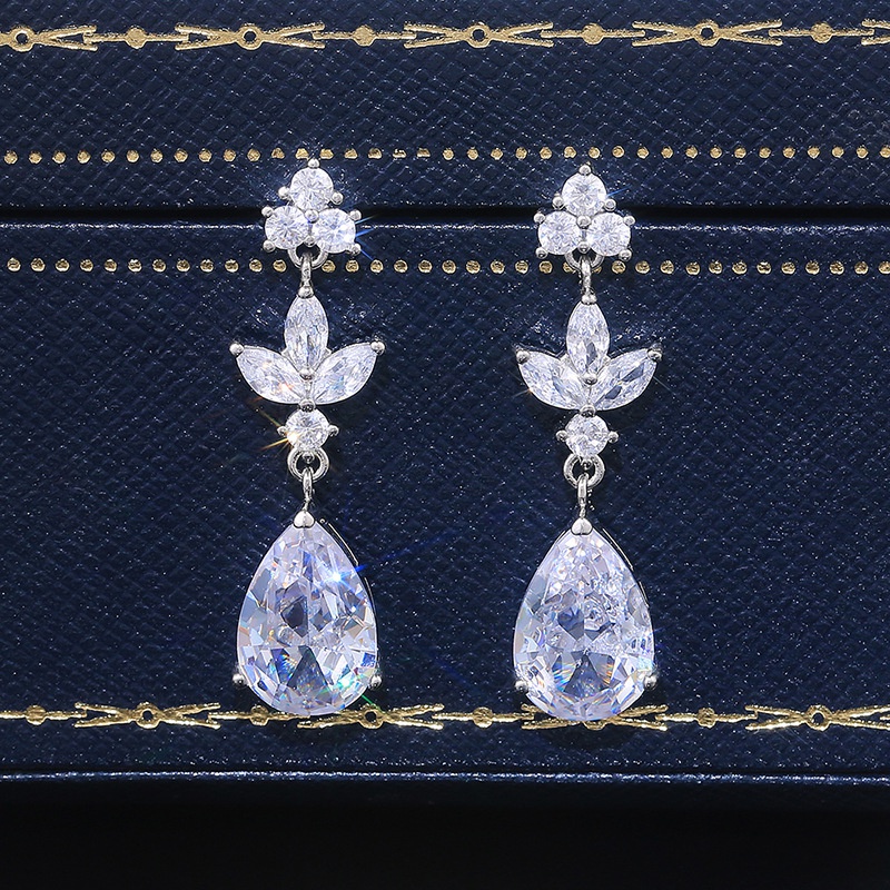 Anting Bentuk Water Drop Bahan Zirkon Gaya Korea Untuk Wanita