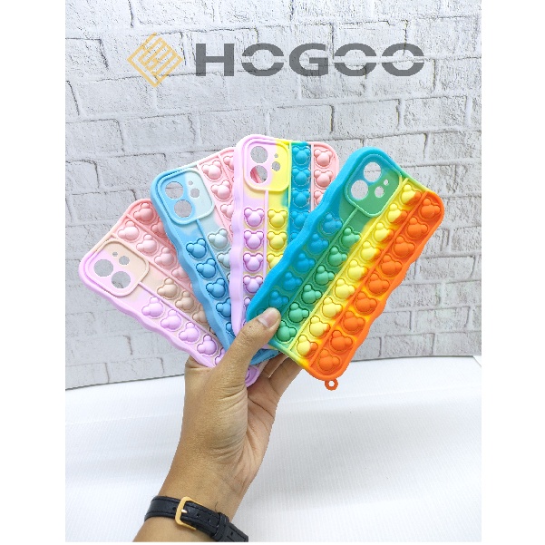 HOGOO CASE POP IT SILICONE IPHONE 12  - CASE PENGHILANG STRESS PUSH IT BUBBLE CASE RAINBOW