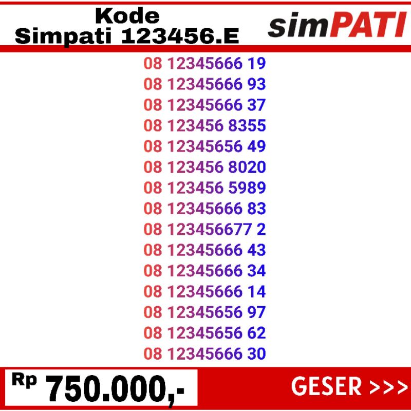 nomor cantik simpati 08123456 murah