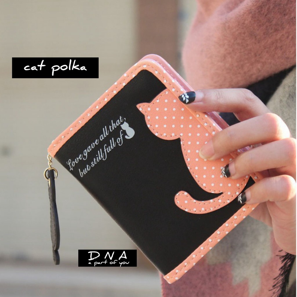 Dompet Wanita Kucing Polka Mini / Dompet Lipat