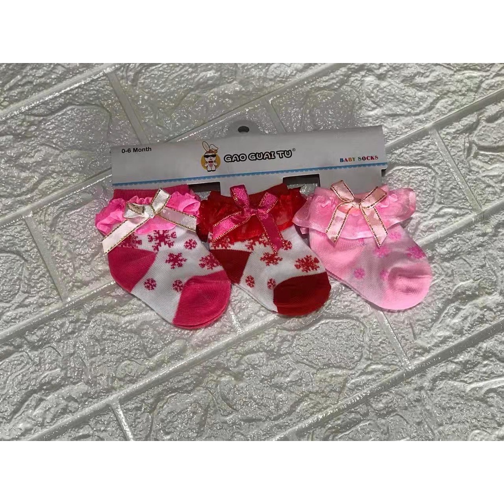 Kaos Kaki Bayi Renda Motif 3in1 (3Pasang) newbron Perempuan Baby Socks