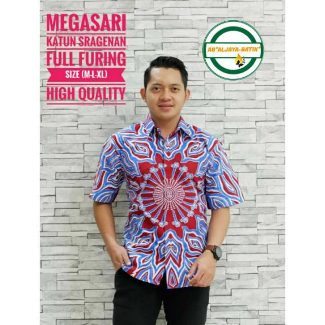 MEGASARI WARNA Kemeja Batik Pria Katun Sragenan Full Furing