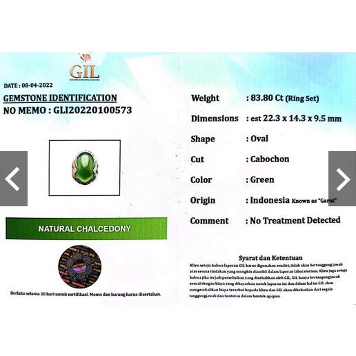 Cincin Batu Akik Pria Asli Natural Akik Green Chalchedony Rasa Bacan Kristal Terompah + Sertifikat G