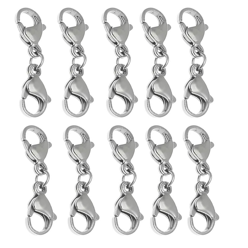 Siy 10pcs Kait Lobster Ganda Bahan Stainless Steel Untuk Membuat Kalung Diy