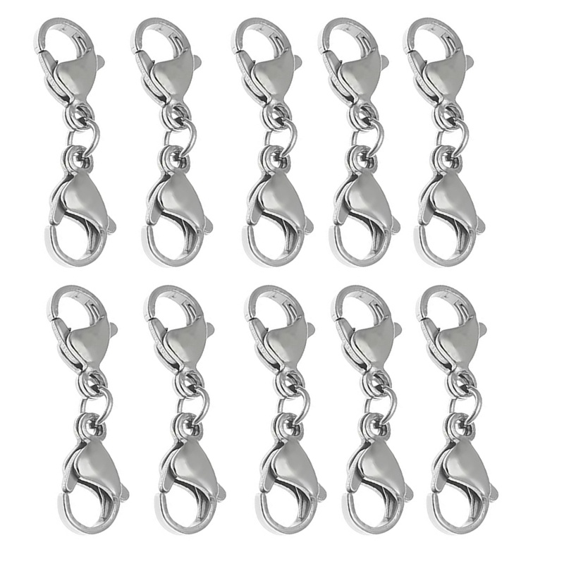 Siy 10pcs Kait Lobster Ganda Bahan Stainless Steel Untuk Membuat Kalung Diy