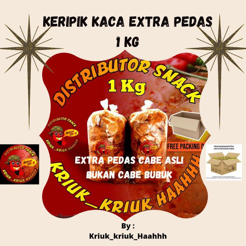 

Keripik kaca EXTRA PEDAS daun jeruk 1kg / Kripik kaca extra pedas cabai asli