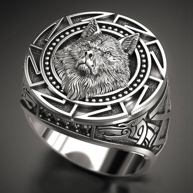 Cincin Pria Bahan Sterling Silver 925 Desain Serigala Gaya Punk / Viking Untuk Pesta / Hadiah Hari Ayah