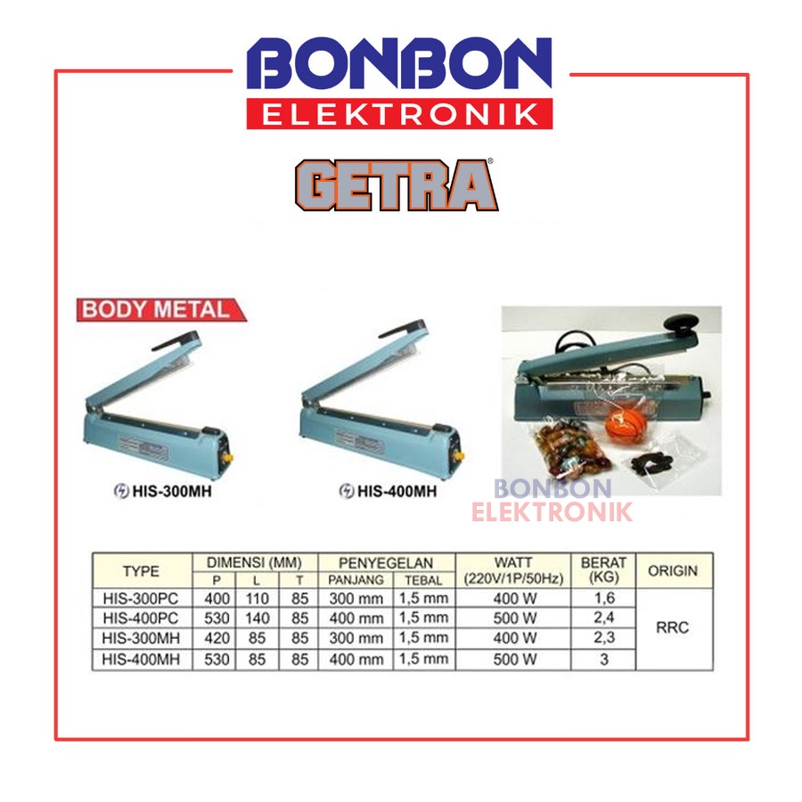 GETRA Hand Impulse Sealer HIS-400MH / Mesin Penyegel Plastik Metal