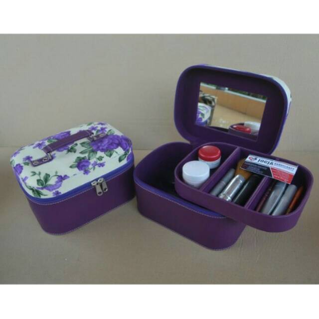 Tempat Make up Cantik / Tas Kosmetik Cantik Motif Bunga Purple