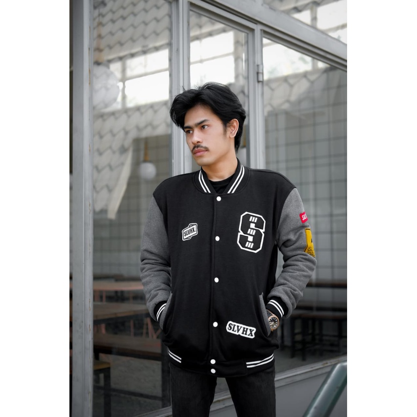 JAKET VARSITY - JAKET VARSITY HITAM ABU SALVIO - JAKET BOMBER - JAKET SALVIO HEXIA - KACAPANGAN.ID