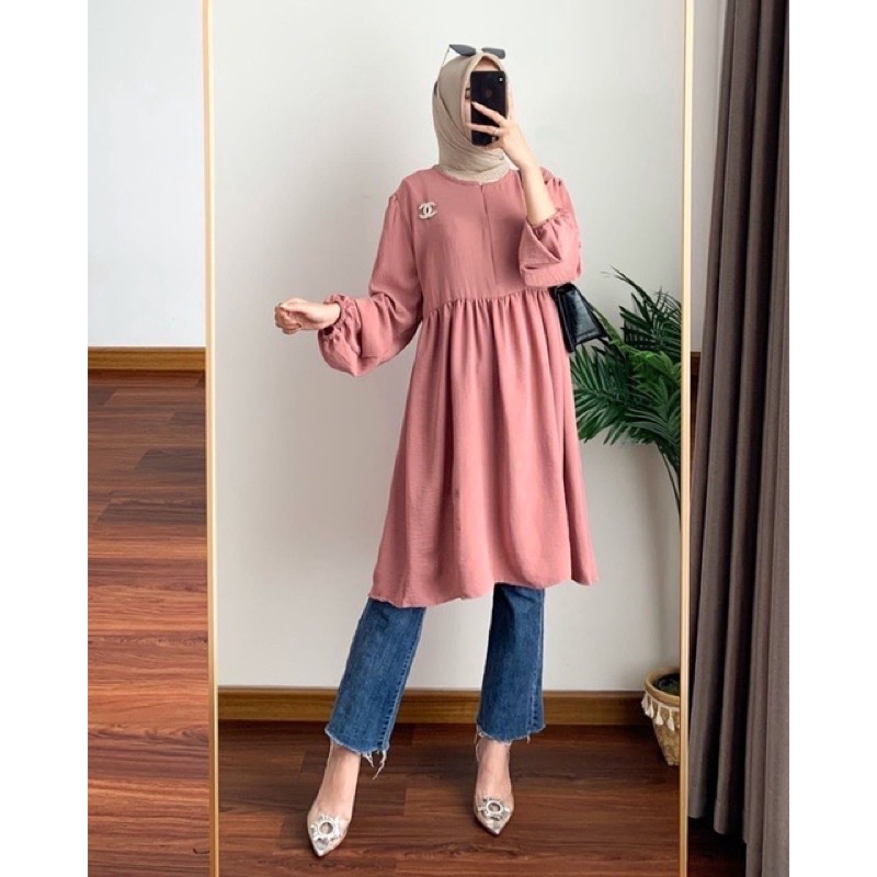 Monola Long Tunik Crinkle Airflow Atasan Wanita Lengan Panjang Busui Allsize