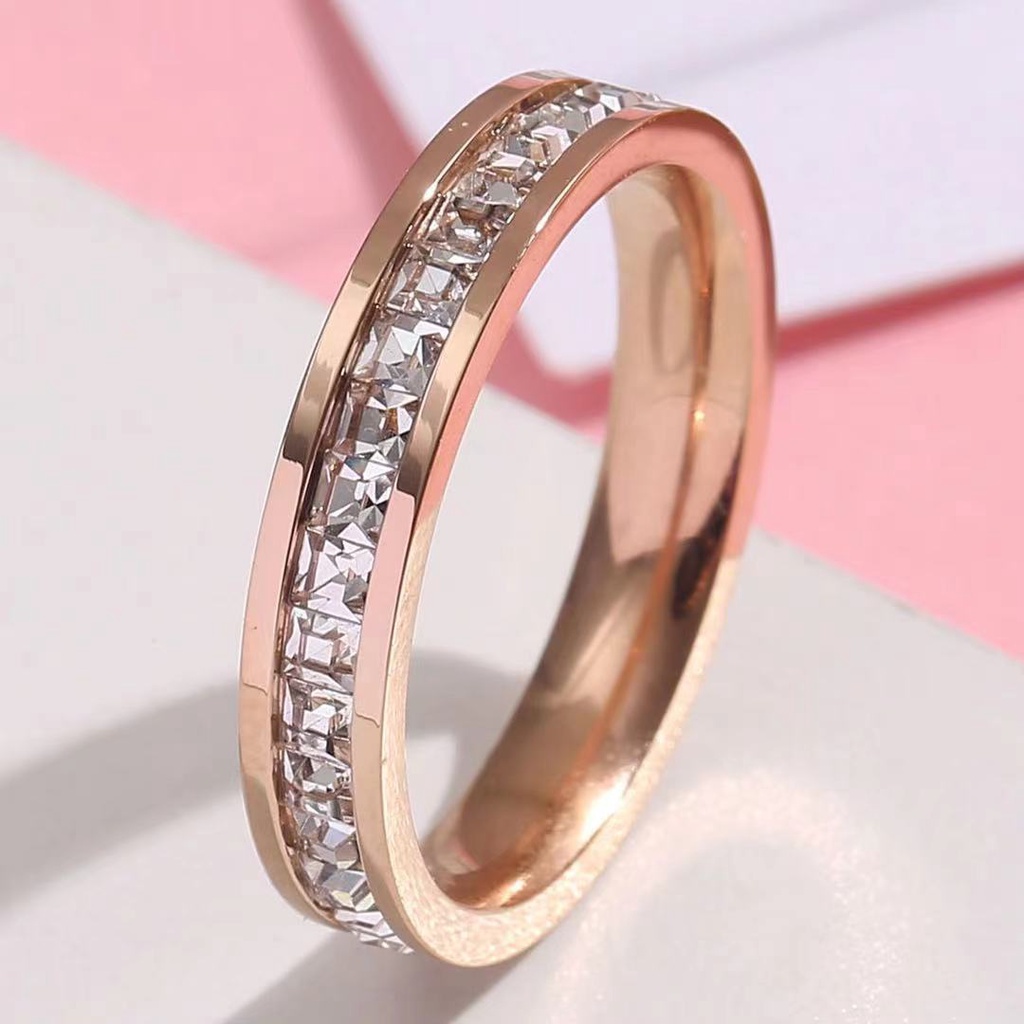 BISA COD Cincin Titanium Berlian Naik Cincin Emas Untuk Wanita Anti Rusty Perhiasan Yang Tidak Berkarat  (Size:5-8#) 824C2#