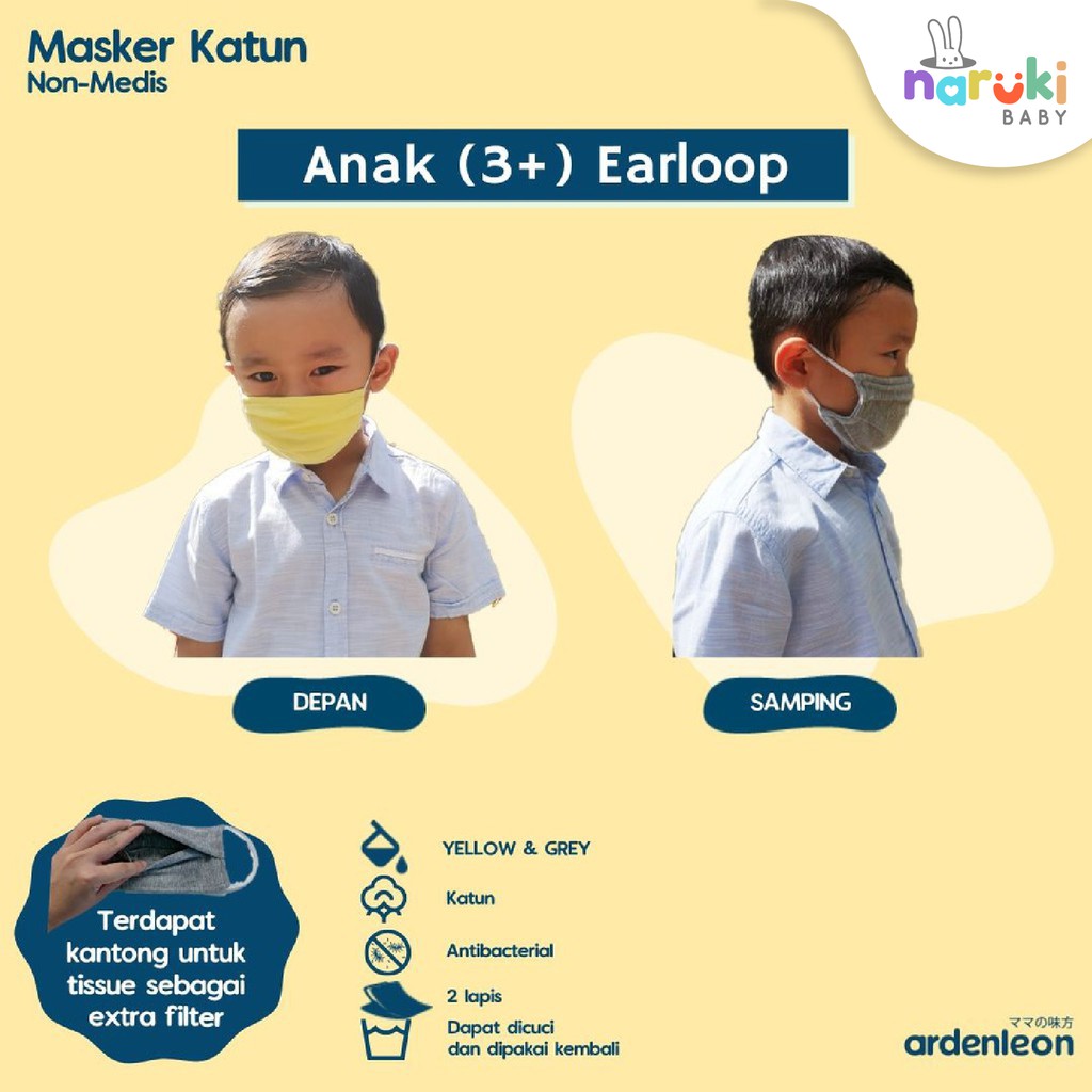 Masker Kain Katun Ardenleon Bayi Anak Dewasa Hijab Arden Leon Non Medis