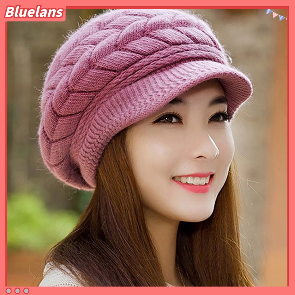 Bluelans Topi Rajut Topi Bahan Bulu Kelinci Imitasi Hangat Untuk Wanita Alat Peramal Cuaca Dingin