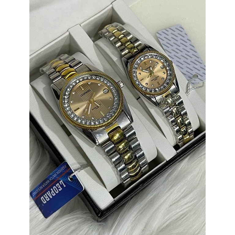 Jam Tangan Couple Pria/Wanita Leopard Original Tgl Aktif Strap Rantai LP-3250