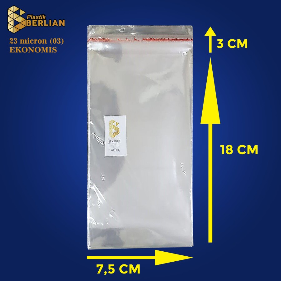 

7,5 x 18 cm Plastik OPP EKONOMIS 23micron (100 lbr) (lem/seal)