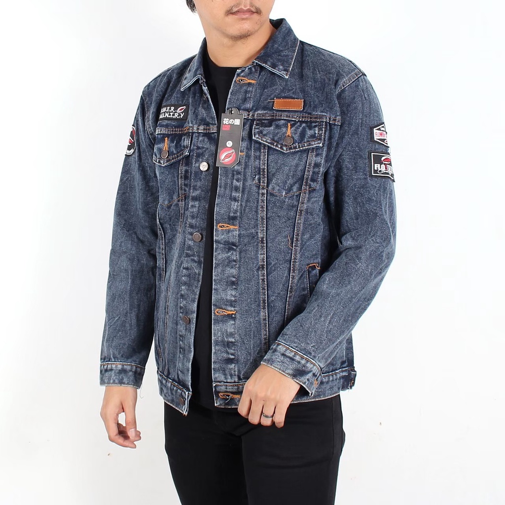 Yulius Store - Jaket Jeans Pria Emblem Terbaru 2022/ Jaket Jeans Cowo Motif Bordir Keren