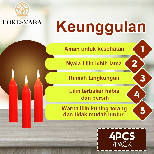 Lilin Sembahyang Parafin Sukhavati 4pcs/pack 25cm Merah