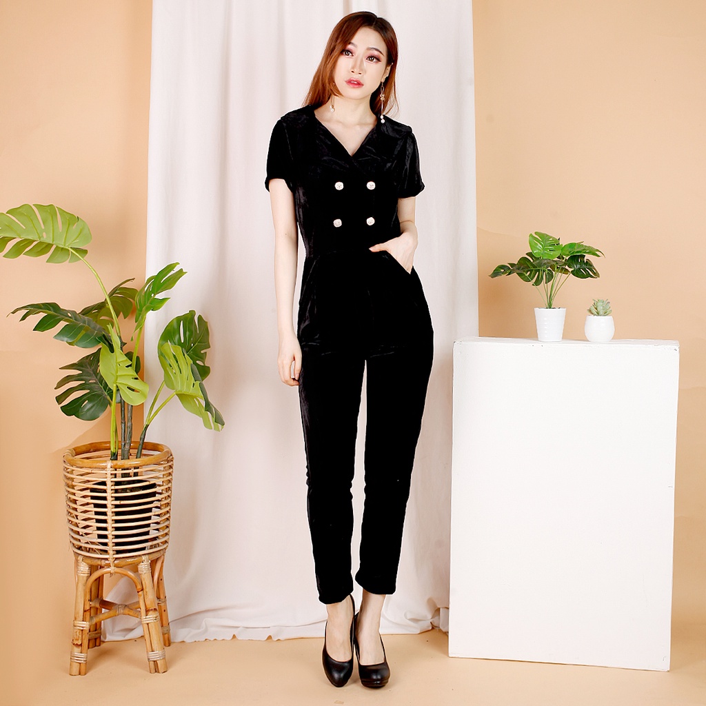 Kathryn collection #031, Jumpsuit velvet / bludru import celana panjang tangan pendek