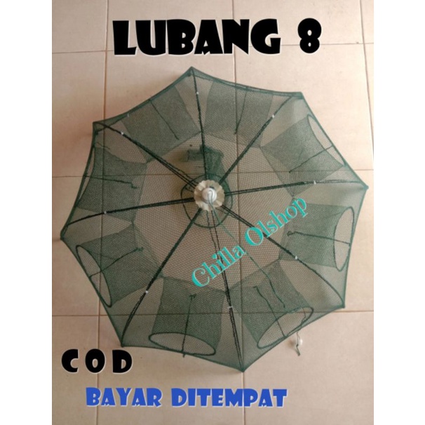 bubu payung lubang 8/bubu jaring lubang 8/perangkap ikan/jebakan ikan/wuwu jaring ikan/bubu 8