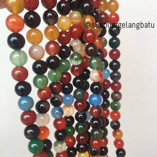 8mm multicolor onyx bahan gelang kalung ready stock rainbow bead bracelet aksesoris rajut tali