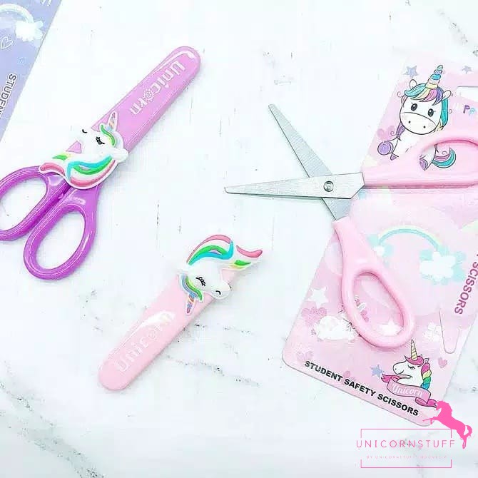 Gunting Unicorn Anak dengan Tutup Pelindung Perempuan Cewek Kerajinan Sekolah Kecil