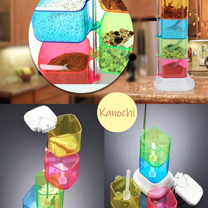 Tempat Bumbu Dapur Rak Set isi Seasoning Spice Box Botol Holder 4 In 1