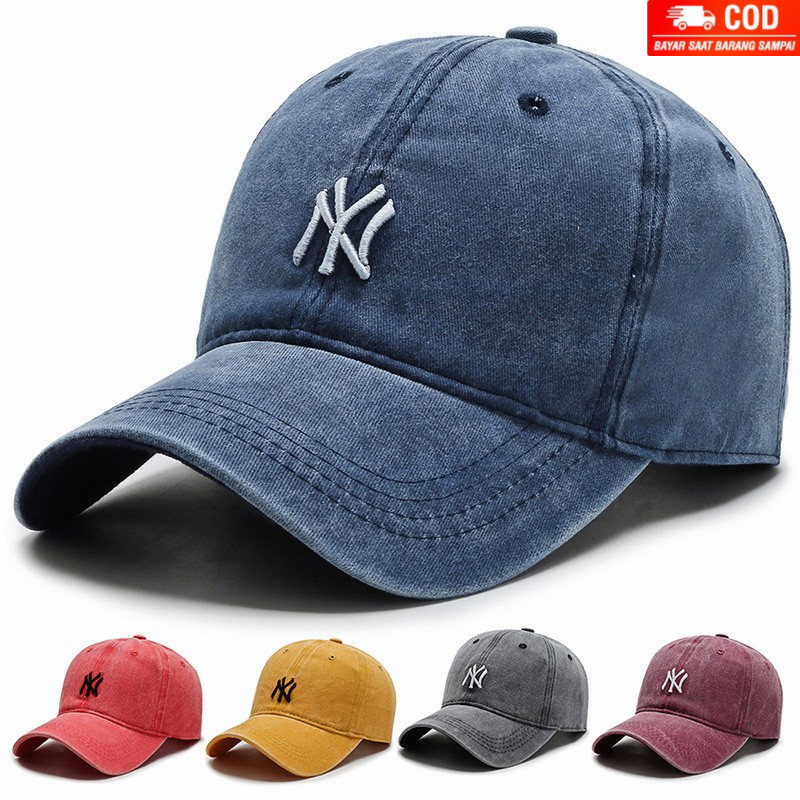 NEXTSTOP-032 Unisex Topi Baseball Pria Wanita Jeans Bordir Simple Model Wash Denim