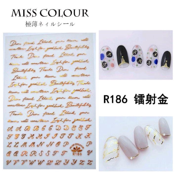 NAIL STICKER ABSTRACT WORD WRITE WRITTING / STICKER TULISAN HITAM GOLD JAPAN NAILS STYLE